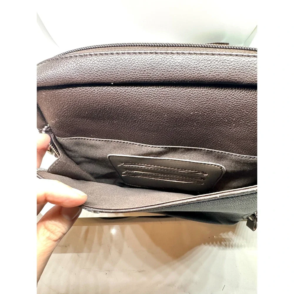 Set of 2 Faux Leather Crossbody Messenger Bags Black Brown Travel Satchel‎